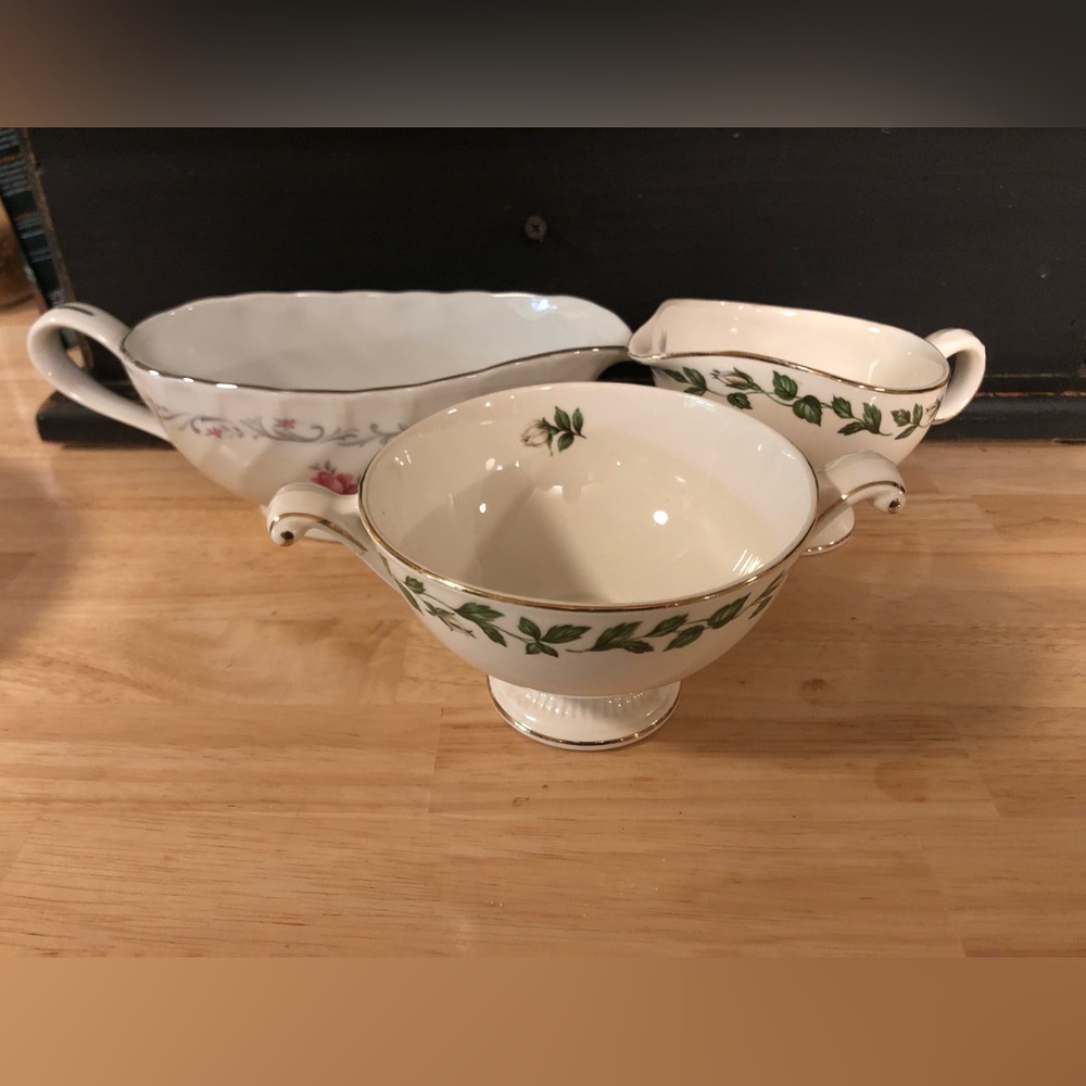 Vintage gravy boat, creamer and sugar dish